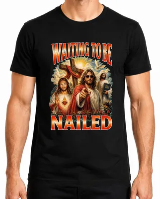 Immagine prodotto di Maglietta "Jesus Lustig", con scritta "Humor Statement" e "Sarkasmus", raffigurante Gesù, colore nero, taglia S