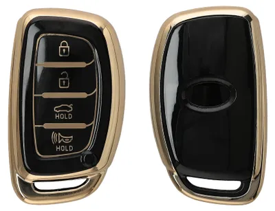 Produktbild von kwmobile Autoschlüssel Hülle kompatibel mit Hyundai 4-Tasten Sonata Tucson Ioniq - Schlüsselhülle Silikon Cover - Schwarz Gold