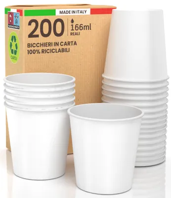 200 Papierbecher 166 ml, umweltfreundlich, Einweg, Italien