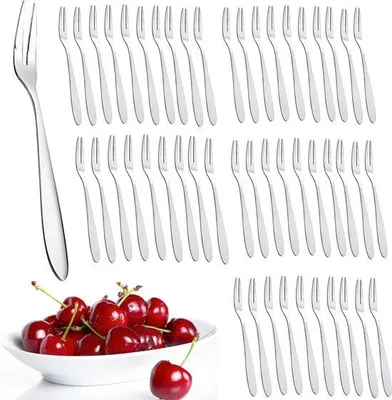 Produktbild von Edelstahl-Dessertgabeln-Set für Obstsalat, Kuchen, Cocktail, 50 Stück, klein