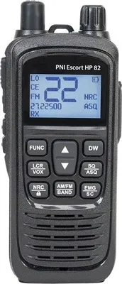 A black CB radio with a digital display and buttons.