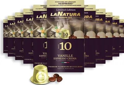 Produktbild von Vanille Espresso Crema Premium Kaffee - 110 Kaffeekapseln | La Natura Lifestyle Organic 616g| biobasiert | Nespresso®*³ kompatible