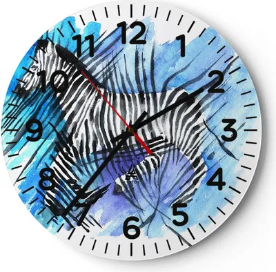 Produktbild von Wanduhr - Rund - Glasuhr - Zebra Streifen Tierwelt Pelz - 40x40cm - Schleichendes Uhrwerk - Lautlos - zum Aufhängen bereit - Dekoration Modern - Wanddekoration aus Glas - C4AR40x40-2986