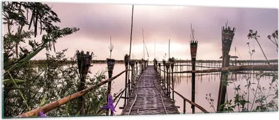 Produktbild von Bilder auf glas - Einteilig - Brücke See Fackel - 140x50cm - Glasbilder - Wandbilder - Bilder - zum Aufhängen bereit - Wanddekoration aus Glas - Glas Bilder - Wandbild auf Glas - GAB140x50-4627