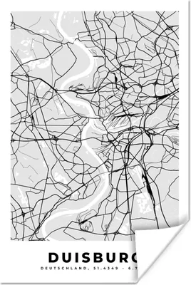 Produktbild von MuchoWow® Poster Karte - Duisburg - Deutschland - Stadtplan - Karte 80x120 cm - Papierdruck
