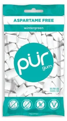 Obrázek produktu pro PÜR přírodní žvýkačky bez aspartamu, Wintergreen, 55 ks