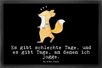 Produktbild von Mr. & Mrs. Panda Gummimatte Fuchs Joggen 40 x 60 cm - Schwarz - Geschenk, fußmatte, Schmutzfänger, Schmutzfangmatte, Laufen, Dauerlauf, Laufsport, Schmutzmatte, Türmatte