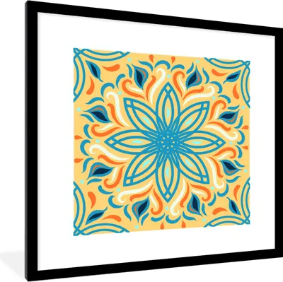 Produktbild von MuchoWow® MuchoWow® Gerahmtes Poster Blume - Blätter - Blau 40x40 cm - Poster mit zchwarzem Bilderrahmen - Poster - Plakat im Rahmen