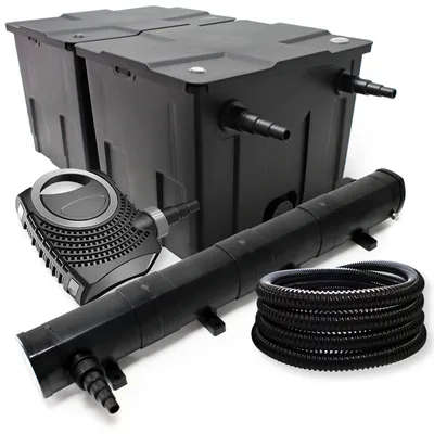 Immagine prodotto di Set completo Wiltec: filtro per laghetti CBF-350B fino a 60000 L come filtro a flusso continuo, pompa per laghetti NEO10000 SuperECO 10000l/h 80W, chiarificatore per laghetti CUV-272 con chiarificatore UVC da 72W, tubo per laghetti da 25m 25mm