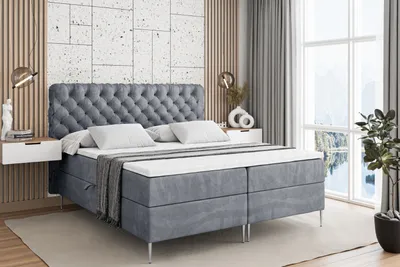 Produktbild von ALTDECOR  Boxspringbett mit Silber Füßen, Matratze und Lattenrost, Boxbett, Topper, Polsterbett mit Bettkasten, Bett mit Stauraum H3-Matratze, Doppelbett - BOXI8-FS- 140x200 - Grau Samt