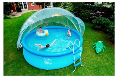 Produktbild von Poolüberdachung Ø 440 cm – Poolzelt/Poolkuppel für runde und rechteckige Aufstellpools, Solar-Effekt, hält Wasser sauber
