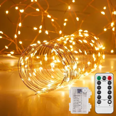 Produktbild von 20 Meter LED-Lichterkette – 1 Stück – Wasserdicht – Warmweiß – Batteriebetrieben – Mit Fernbedienung – Timerfunktion