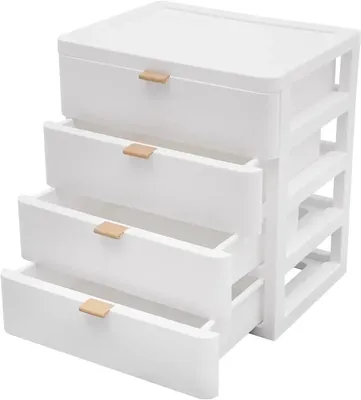 Produktbild von Schreibtisch Aufbewahrungsbox - Organizer mit Schublade - Für Büro, Bad, Kosmetik - PP Kunststoff - Modernes Design - Weiß