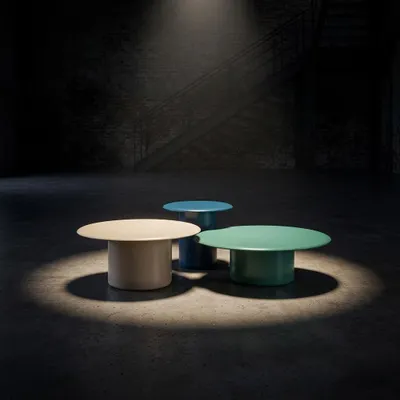 Productafbeelding van 3x bijzettafeltje, moderne stijl, kleur: wit, groen, blauw, nieuw, voor de woonkamer, rond