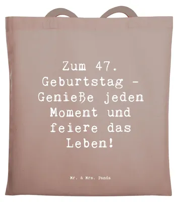 Produktbild von Mr. & Mrs. Panda Schultasche Spruch 47. Geburtstag - Braun Pastell - Geschenk, Happy Birthday, positiv, Shopping Tasche, Uni, Einkaufstasche, Tote Bag, Glückwünsche