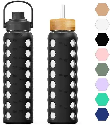 Productafbeelding van 950ml Glazen Waterfles met Rietje en Deksel