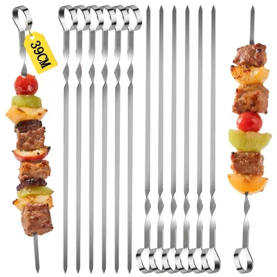 Imagen del producto de Juego de 12 brochetas de acero inoxidable de 39 cm
