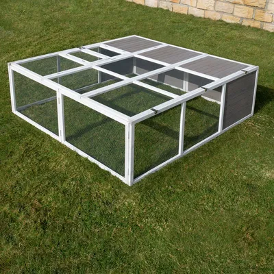 Produktbild von MyAnimal Freilaufgehege MH-06 | Wetterfest & Winterfest - Hasenstall Freigehege - Hühnerstall - Vollholz - Aufklappbares Dach - Faltbar - XXL (Grau)