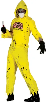 Produktbild von Zombie Apokalypse Kostüm Halloween Gefährlicher Untoter Strahlenanzug Horror Grusel Maskerade Schutzanzug Infektiöser Biogefahr Party Outfit Mutant, Größe: 52 - 54 (L) Farbe: Gelb