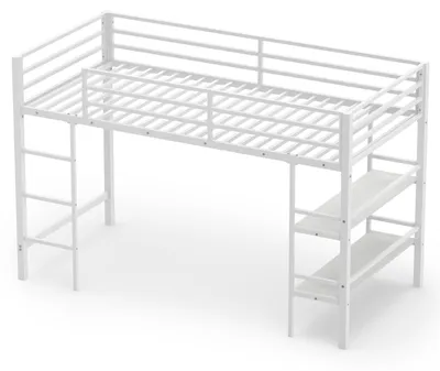 Zdjęcie produktu dla Łóżko piętrowe COSTWAY o wymiarach 90x200 cm z drabiną i barierką ochronną, łóżko piętrowe z 2 półkami i stelażem, łóżko dziecięce, łóżko pojedyncze