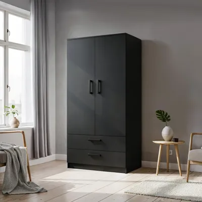 Produktbild von Masseno Drehtürenschrank DOVI 90/180/50 cm 2-türig Schlafzimmer Schrank Kleiderschrank Schwarz