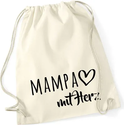 Produktbild von Huuraa Turnbeutel MAMPA mit Herz 12 Liter Natural Baumwolle Rucksack Geschenkidee