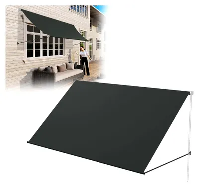 Produktbild von Einziehbare Fallarmmarkise 235x145 cm - Balkonmarkise & Sonnenschutz für Terrasse/Garten - Wetterfest mit UV-Schutz inklusive Montagezubehör - Ideal für Fenster & Balkon (Anthrazit)