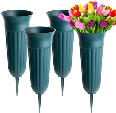 Image de Vase funéraire résistant aux intempéries, lot de 4, en plastique, 31 x 10,6 cm, noir