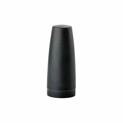 A black soap dispenser is shown against a white background.