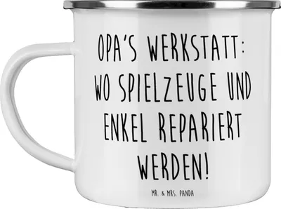 Produktbild von Mr. & Mrs. Panda becher emaille Spruch Großeltern Werkstatt - Weiß - Geschenk, Tasse, Blechtasse, Haferl, Enkelkinder, Weisheit, Handarbeit, Generationen, Pott, Teetasse