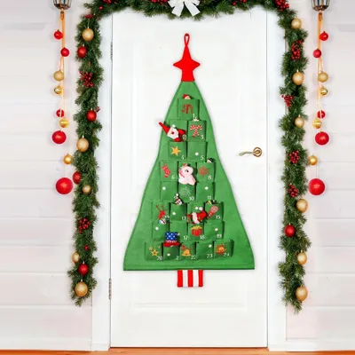 Obrázek produktu pro Adventní kalendář z látky, vhodný k naplnění, vánoční stromek, 125x69 cm, 24 kapes, opakovaně použitelný