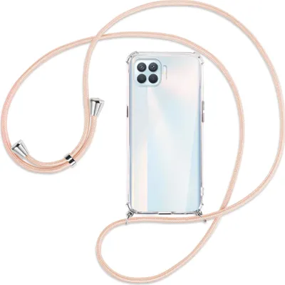 Produktbild von Handykette Backcover-Schutzhülle mit Band (Metall silberfarben) für Oppo A93 - rose peach