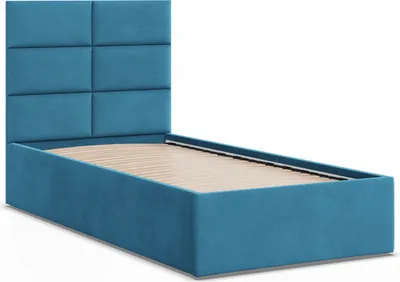 Produktbild von Polsterbett 90x200 YORK Samt ohne Bettkasten mit Holzlattenrost, Einzelbett mit Kopfteil Blau