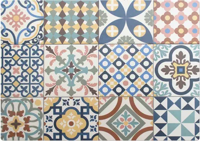 Produktbild von Retro-Fliesenmuster – Bodenschutzmatte – Rutschfest – Schutzmatte für Büro – Vinylmatte – Stuhlunterlage  – 100 x 100 cm