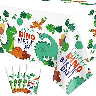 Immagine prodotto di Ultiluxe Tovaglia - Tema Dinosauro - Decorazione Tavolo - Impermeabile - Monouso - Per Feste e Compleanni - Misura 130 x 220 cm - Verde/Bianco