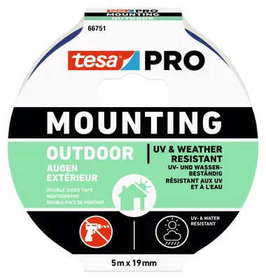 Imagen del producto de tesa Mounting PRO Outdoor 66751-00001-00, cinta adhesiva transparente para montaje en exteriores (largo x ancho): 5 m x 19 mm, 1 unidad