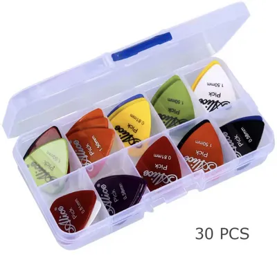 Productafbeelding van CHPN – Plectrums – Set plectrums – Set gitaarplectrums in opbergdoos – 30 plectrums – verschillende diktes en kleuren – gitaar spelen – gitaar