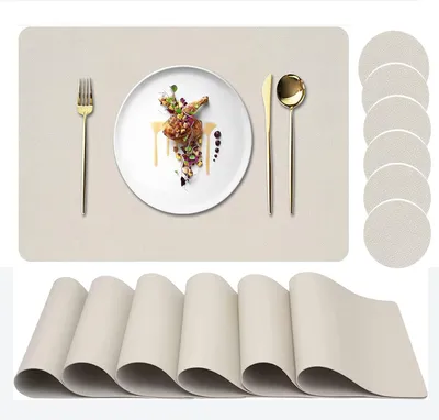 Platzdeckchen Set 6-tlg. Kunstleder 44x30 cm cremeweiß wasserdicht