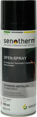 A spray can of Senotherm Ofen-Spray in schwarz-metallic.