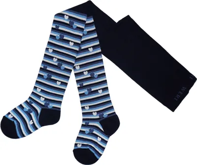 Produktbild von Kinderstrumpfhosen für Mädchen aus Baumwolle Ringel und Herze Marine Größe 122-128