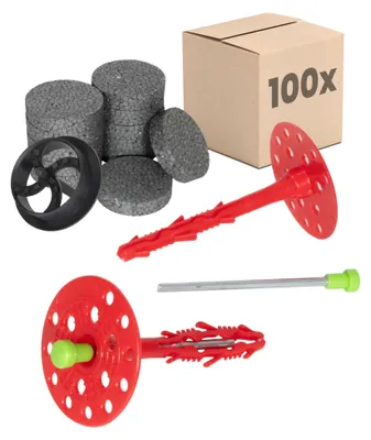 Produktbild von PROTEKTOR 100x Dämmstoffdübel Set Ø8x100mm inkl. Rondelle, Fräser & Stahlnagel für WDVS Außenisolierung, ETA-e Schlagdübel Fassadendübel Tellerdübel aller Nutzungskategorien