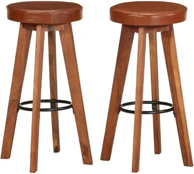 Imagen del producto de Juego de 2 taburetes de acacia maciza y cuero genuino, con altura ajustable, giratorios, acolchados, de diseño compacto, ideales para cocina, bar en casa, restaurantes, cafeterías, salones, salas de fiestas y duraderos