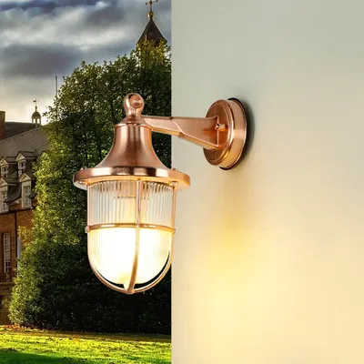 Produktbild von Außenlampe Wand in Kupfer IP64 E27 Messing massiv Glas Maritim Außenleuchte Terrasse Haus