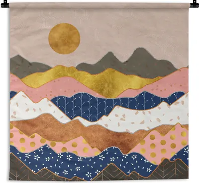 Produktbild von MuchoWow® Wandteppich Wandbehang Muster - Gold - Pastell 150x150 cm Tapisserie Dekoration Wandtuch - Wohnaccessoires - Modernes