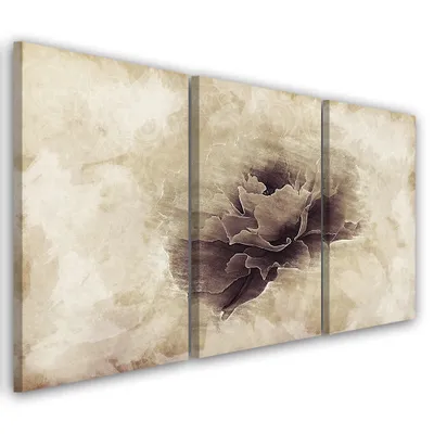 Zdjęcie produktu dla Obraz tryptyk na płótnie, Beżowy Kwiaty 90x60 cm Feeby beżowy obraz na ścianę gotowy do powieszenia