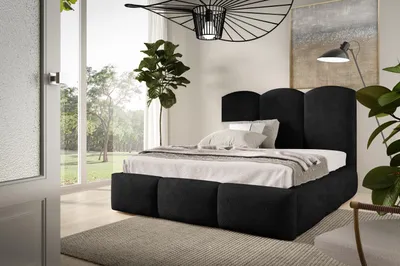 Produktbild von Polsterbett BAILEY 120x200 - Bett mit Bettkasten, Bubble Bett, Doppelbett mit Stauraum und Lattenrost, Schlafzimmer - Schwarz