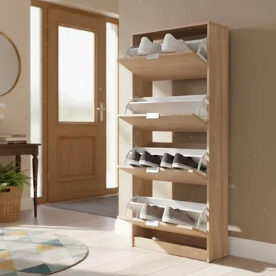 Produktbild von Dmora Schuhschrank Santina 67x28x156h cm Eiche Braun, 8 Böden 4 Türen