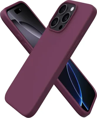Produktbild von ORNARTO iPhone 16 Pro Hülle Silikon 6,3 Zoll flüssiges Silikon stoßfeste Schutzhülle Weinrot
