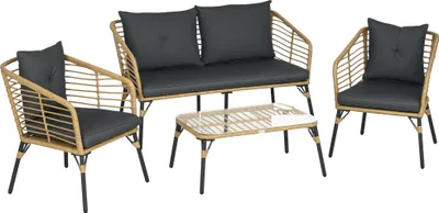Obrázok produktu pre Outsunny 4-dielna sada záhradného nábytku – ratanová súprava na sedenie s vankúšmi v štýle boho