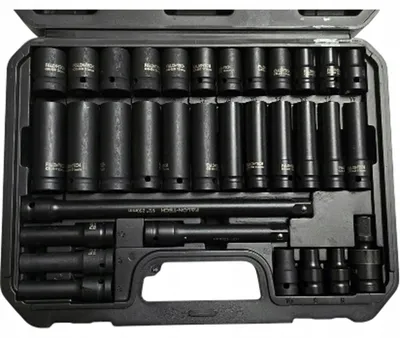 Image de Jeu de douilles pour clé à chocs de 1/2", de 8 à 22 mm, en acier Cr-Mo, longue et courte, 33 pièces.